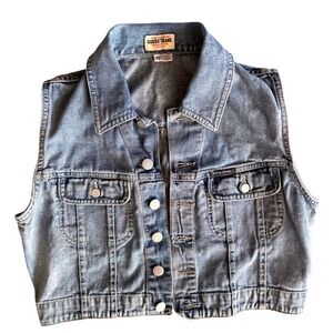 Guess Jeans Vintage Denim Vest Medium Light Blue Cropped 100% Cotton USA